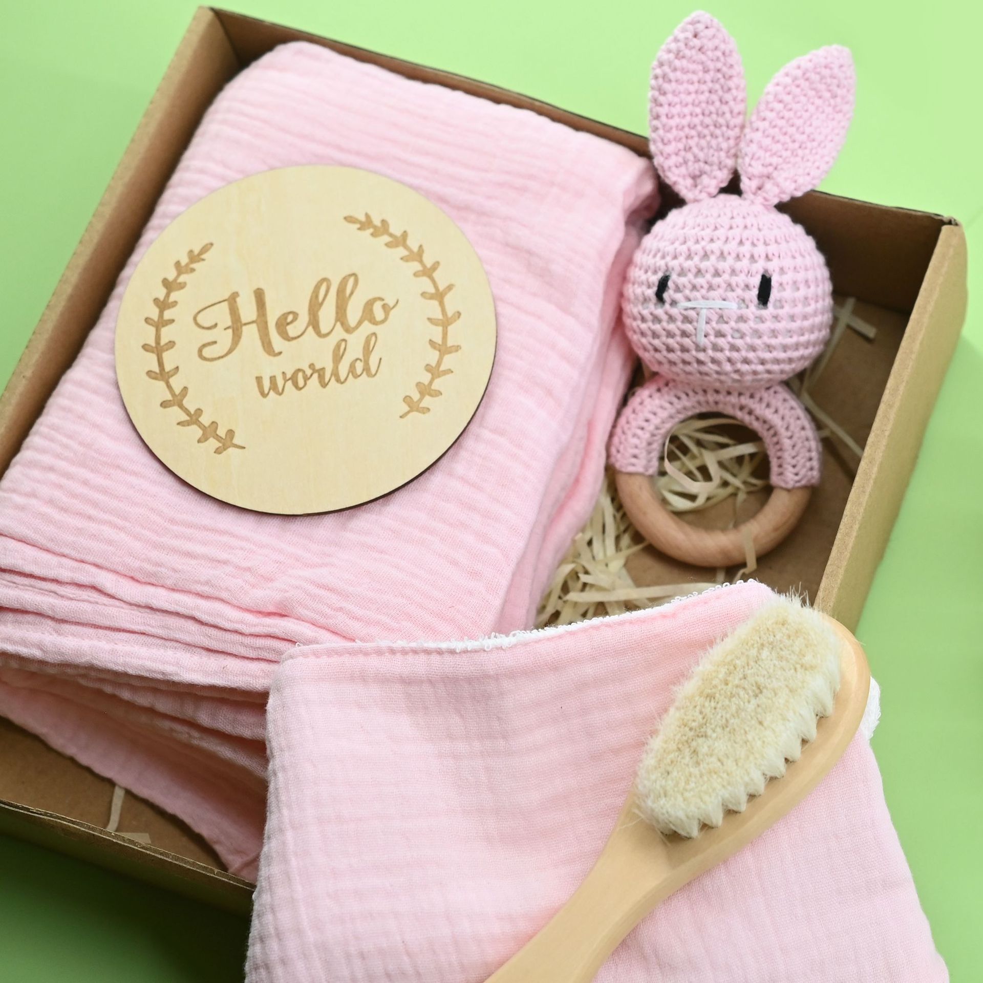 Nuevo bebé animal crochet campana de madera caja de regalo de nacimiento juego cadena de chupete bebé nacimiento luna llena regalo