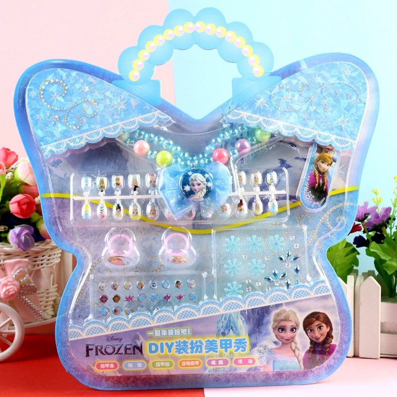 Поданный мультфильм Frozen принцесса ногти кольцо изысканный браслет ногти поддельные кусочки макияж набор наклейки для ногтей