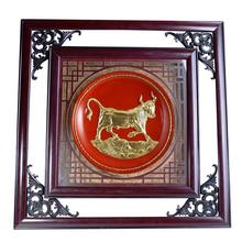 中國紅 漆線雕生肖紅陶瓷掛盤裝飾牆壁創意家居客廳工藝品擺件