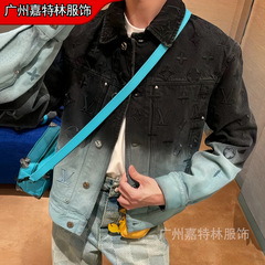 广州驴家新款渐变字母刺绣牛仔外套夹克宽松休闲男女驴家牛仔外套