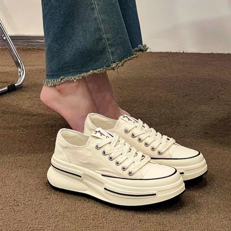 Thick-soled canvas shoes 2024 spring/autumn new all-matching trendy height increasing white shoes popular shoes for women Spring high-looking