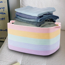 定制棉绳收纳篮家用多色彩虹收纳筐手工编织脏衣服玩具整理收纳篮