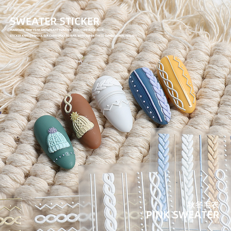Otoño e Invierno popular realzado suéter 2022 nuevo uñas pegatinas patrón decorativo Navidad Snowflake copo de dibujos animados lindo