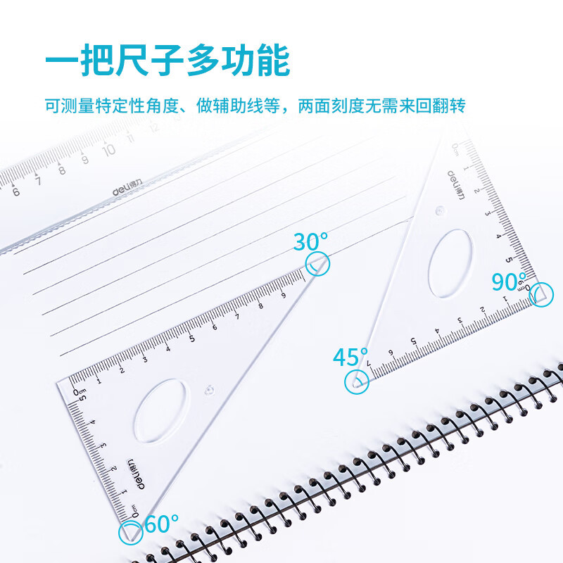 Powerful 79530 Set of 4 Rulers (Black 20cm Straight Ruler + 2 Triangles + Protractor) for Drawing and Writing Supplies Wholesale