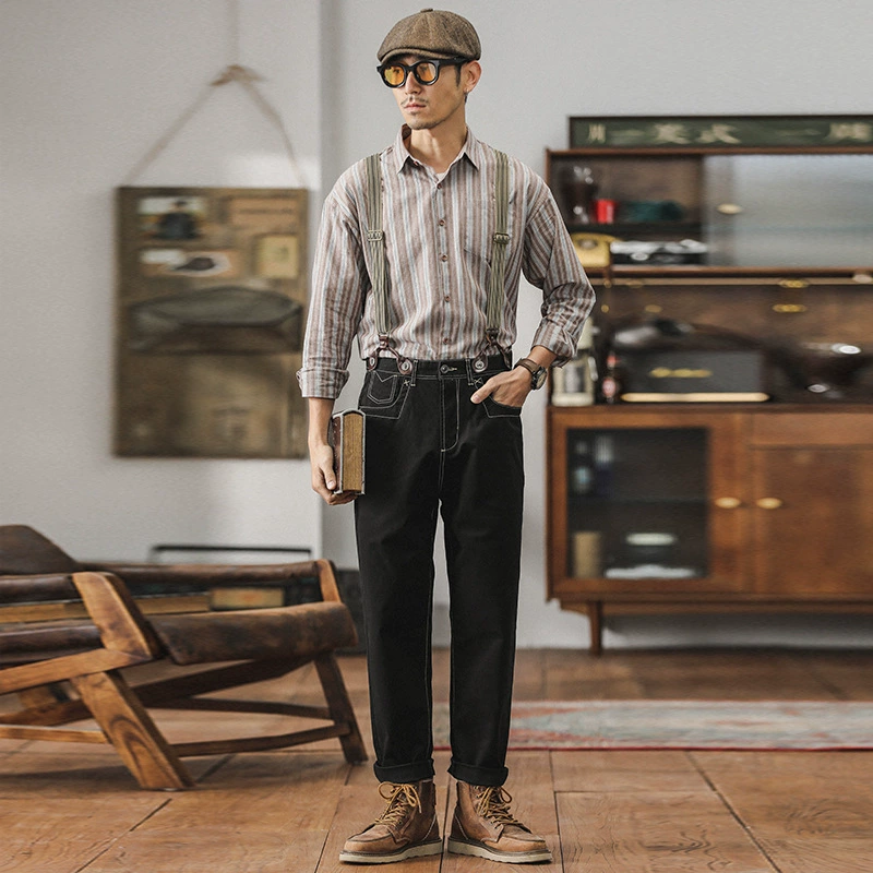 Ameikaji американская Ретро Парижская Пряжка джинсовые брюки на подтяжках Мужская винтажная рабочая одежда британские подтяжки Винтаж