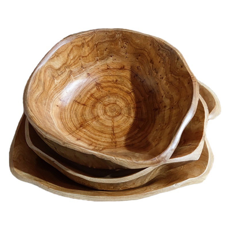 Exportación transfronteriza 2025 nuevo plato de frutas de madera maciza de estilo europeo Xiaohongshu plato popular tazón de madera plato de frutas grande cesta de frutas