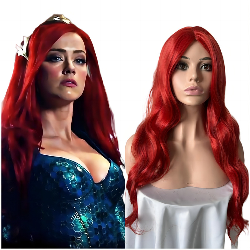 Aliexpress Wig for Women, Big Red Middle Parted Big Wavy Long Curly Hair, Full Headgear, Mermaid Cos Animation Ready Stock