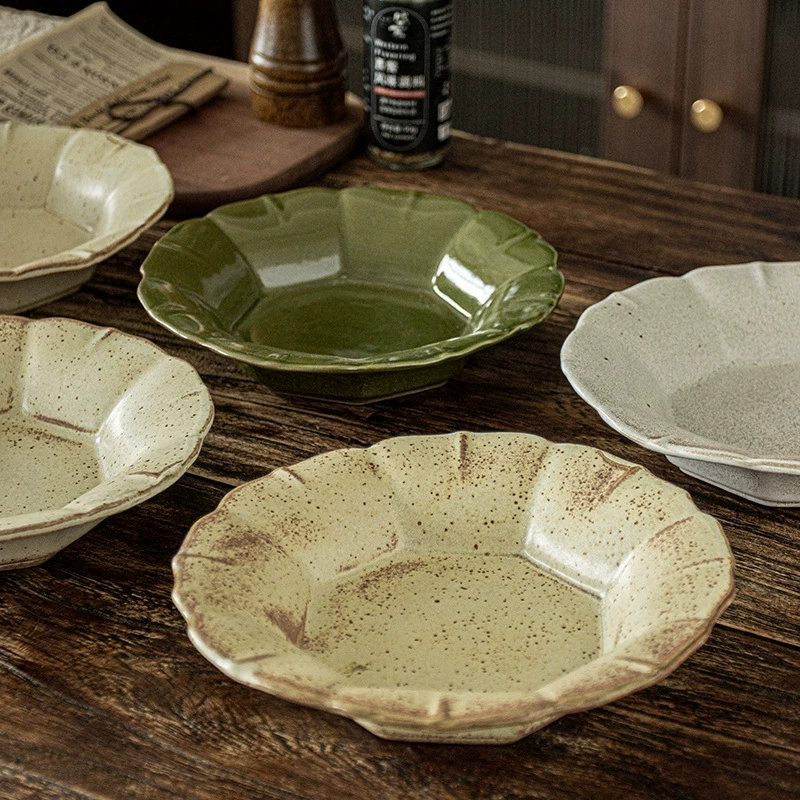 Ceramic Dinnerware Set Japanese Retro Style, Matte Yellow, Multi-Size Plates & Bowls