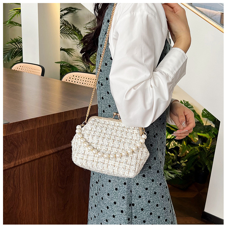 Cross-border texture checkered small bag for women's autumn 2024 new trendy and fashionable knitted chain crossbody bag, shell bag undefined