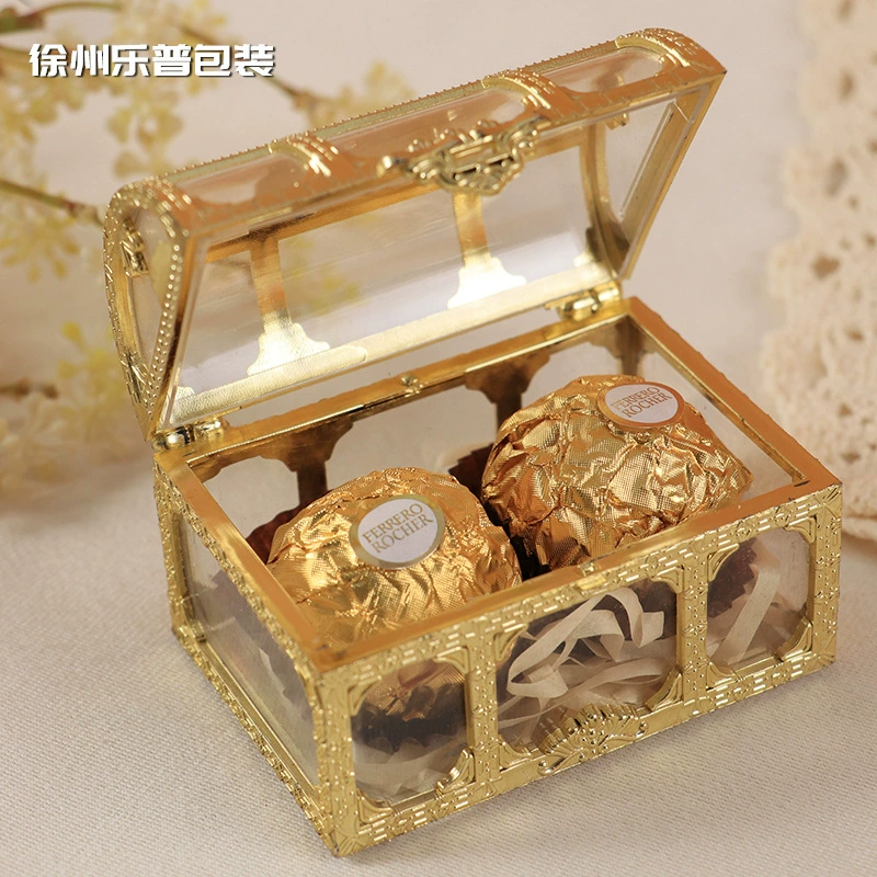 Креативная золотая шкатулка-сокровищница Ferrero, коробка для шоколадных конфет на свадьбу, украшение для торта, пластиковая ажурная