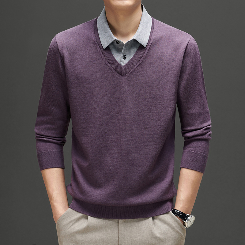남자 가짜 투피스 최악의 스웨터 셔츠 칼라 가을과 겨울 두꺼운 따뜻한 비즈니스 캐주얼 48 울 베이스 셔츠