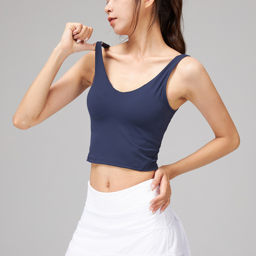 Lulu Yoga Women's Al*gn Elastic Sports Bra with Shock Absorbing Straps and Chest Pads - Summer Fitness Tank Top