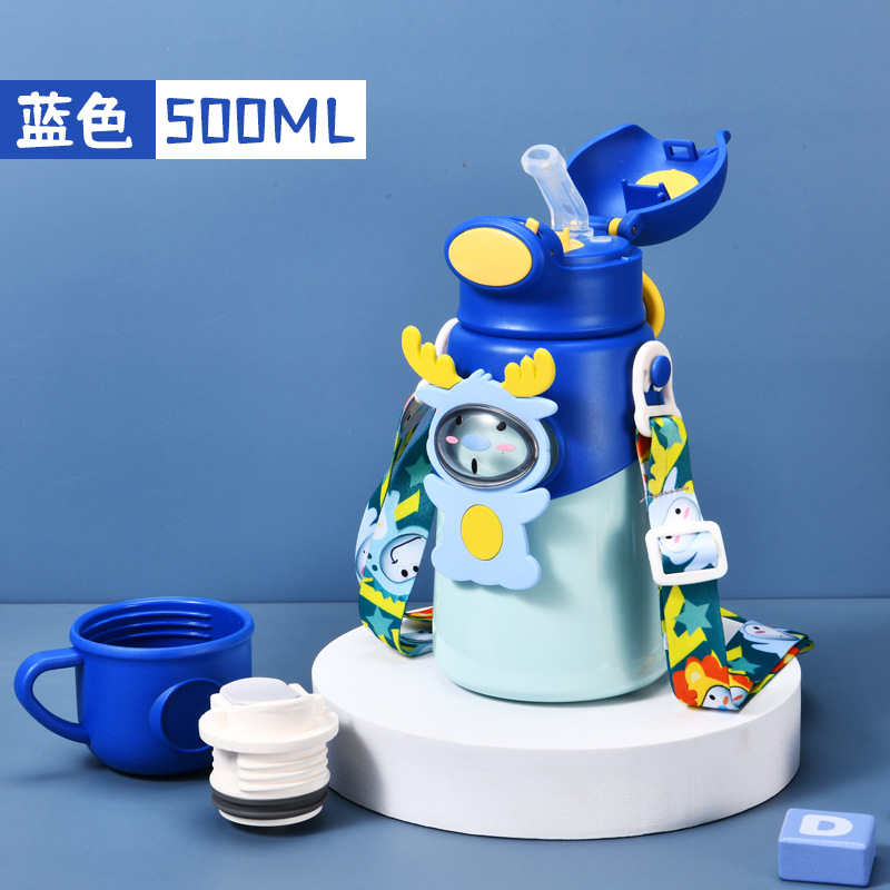 Taza de agua aislada para niños 316 acero inoxidable de calidad alimentaria gran vientre taza de paja nueva correa bebé escuela hervidor