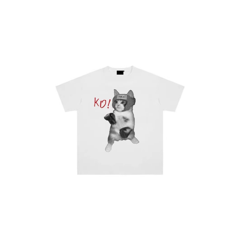 Boxer Kitten American Retro Cat Cute and Fun Heavyweight Short Sleeve T-Shirt Unisex Loose Fit Niche Top