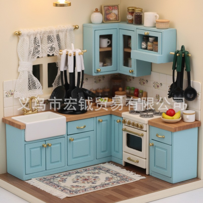 Dollhouse Mini Simulation Kitchenware Set with Stand, Miniature Food and Play Scene Decorations