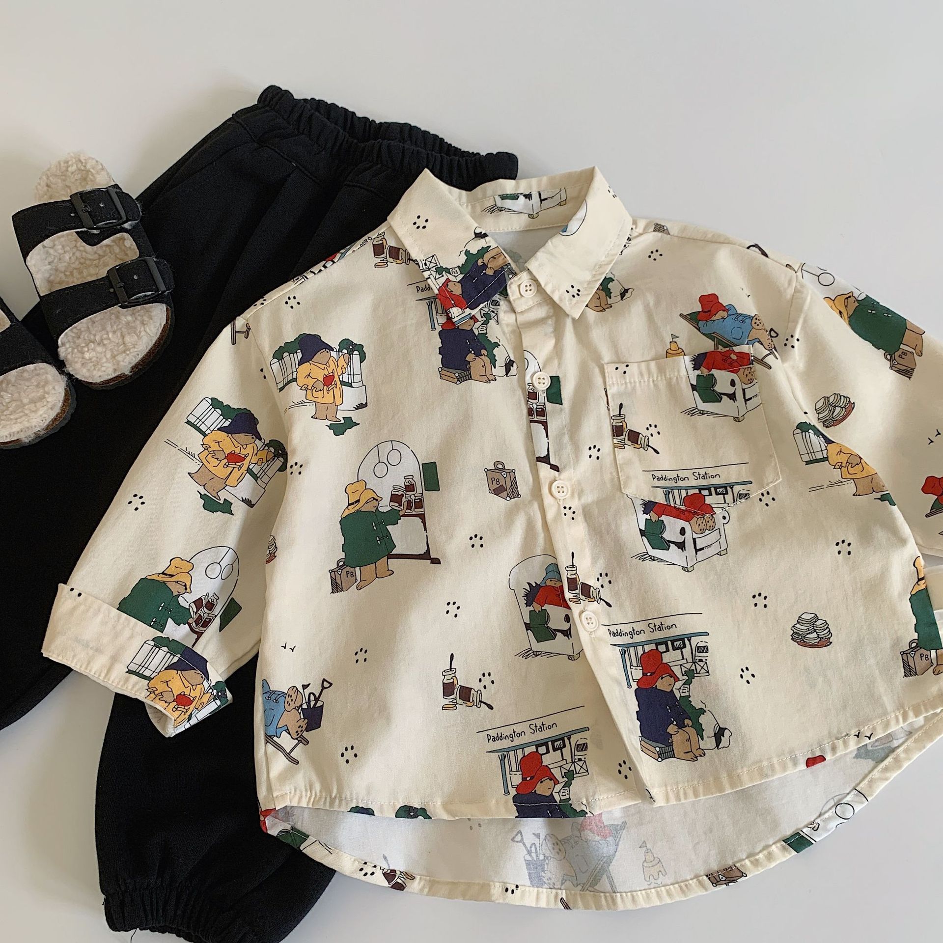 Camisas infantiles Maibao 2025 primavera y otoño nuevo cardigán de dibujos animados, ropa infantil casual para hombres y mujeres, camisas de flores variadas