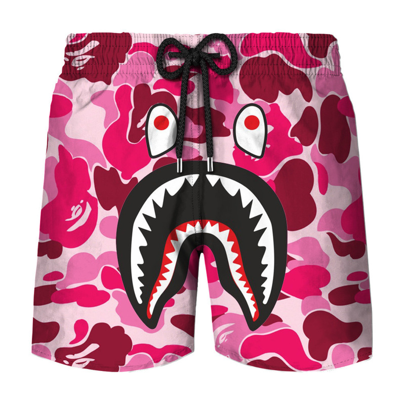 Summer New Bape Shark Head 3D Digital Printed Shorts, Japanese Style Trendy Brand Beach Pants for Men and Women for Couples