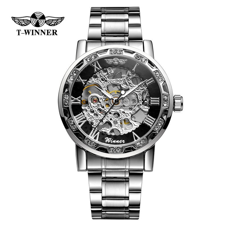 T-WINNER8012 nuevo fresco zafiro azul movimiento mecánico semiautomático regalo de los hombres de acero correa de reloj