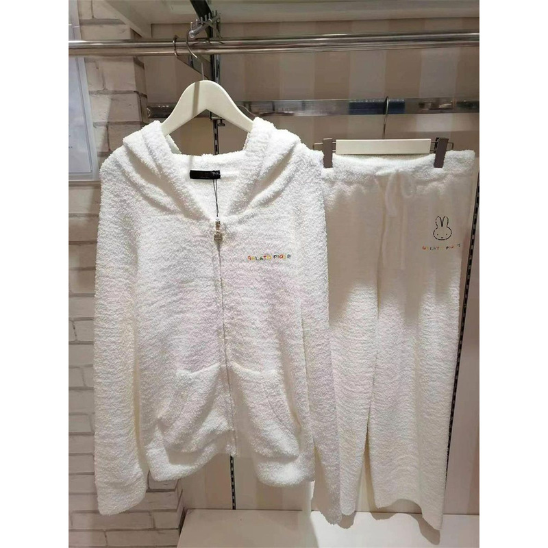 Soft and Cute Miffy Rabbit Knitted Half-Velvet Pajamas for Girls, Winter Plus Size Home Clothes Set for Women