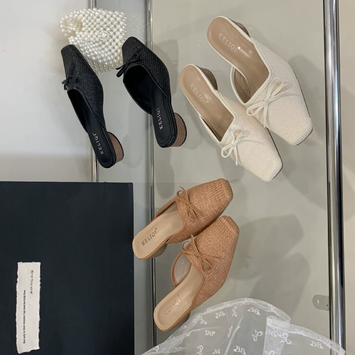 Ретро-мюли с плетеным носком для женщин, летние полусандалии на низком каблуке, удобные слипоны на толстом каблуке для повседневной носки