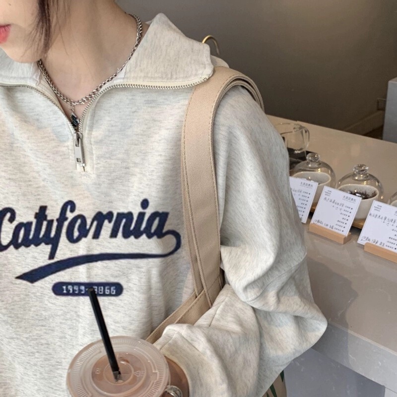 Lapel Half-Zip Sweatshirt Women's Spring & Fall Petite Oversize Jacket 2025 New Loose Long-Sleeved Top