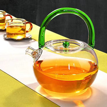 家用泡茶壶加厚花茶壶高硼硅耐热玻璃煮茶壶彩把提梁壶功夫茶具