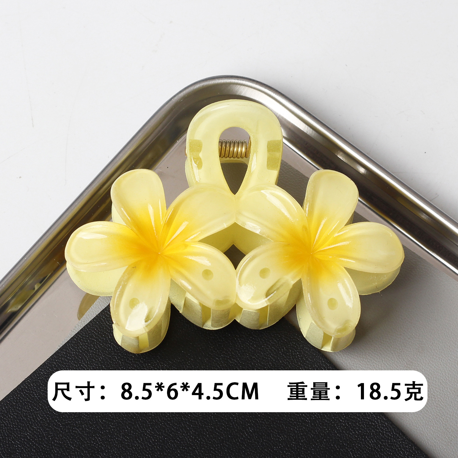 Clip de agarre de flor de frangipani de color caramelo caliente de Amazon transfronterizo Horquilla de flor de color transparente Horquilla de estilo de vacaciones de viaje