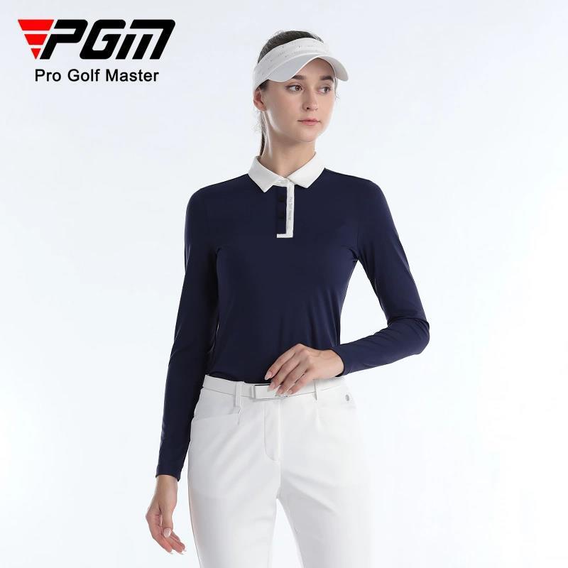 PGM golf women's autumn and winter long-sleeved T-shirt clothing colorful LOGO sports fabric clothes lapel sportswear