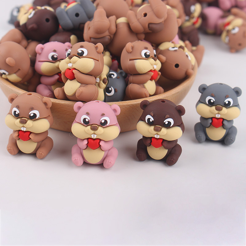 Nuevos productos para bebés de dibujos animados pequeña ardilla cuentas de mordedor bolígrafo de cuentas de bricolaje chupete molar para bebés cadena anti-caída