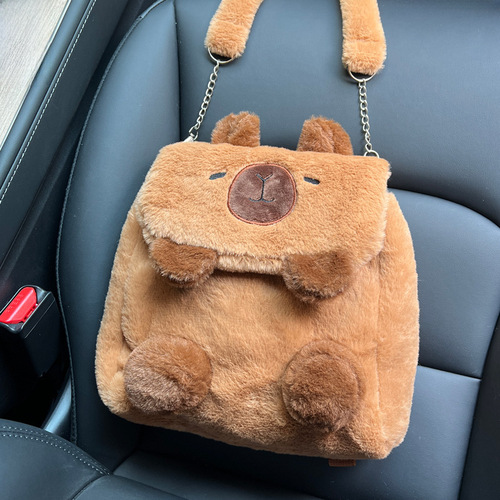 Cute Cartoon Capybara Plush Dual-Shoulder Bag  New Multifunctional Student Versatile Small Backpack Crossbody Bag for Girls