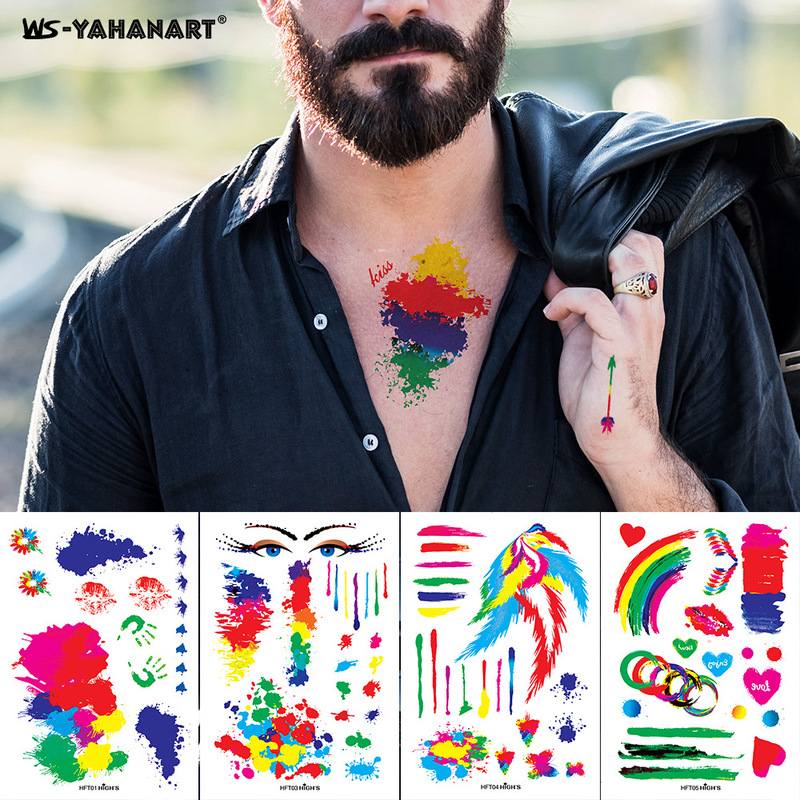 European and American Hot-Selling Amazon Rainbow Waterproof Scar Tattoo Stickers for Men and Women, Temporary Stickers for Fan Gatherings and Parties, Cross-Border