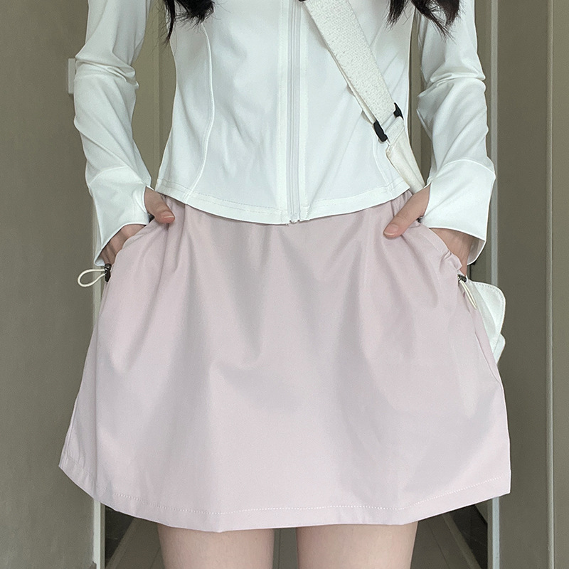 女性用グレー速乾性カーゴキュロット、夏用ハイウエストAラインアイスシルクヒップカバーショートスカート、小柄な人向け露出防止スカート|undefined