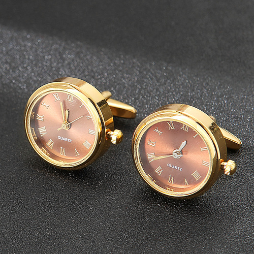 Men's light luxury clock cufflinks, classic French fashionable rotatable clock gold cufflinks, a must-have holiday gift