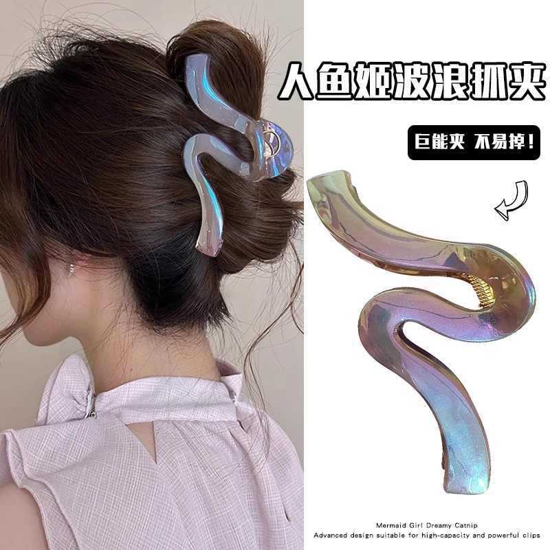 真珠光沢のあるウェーブグリッパー 2025 新しいハイエンドヘアクリップ、後頭部にたくさんの髪をまとめるための大きなサイズの多用途ヘッドギア|undefined