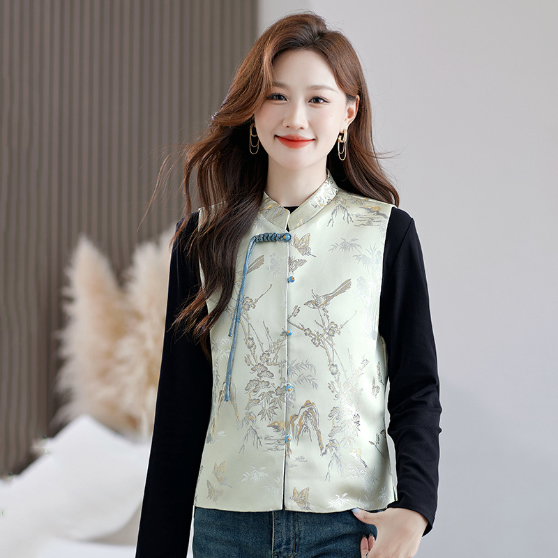 New Chinese Style Short Vest for Women to Wear Outside Spring & Fall 2025 New Style Sleeveless Vest Vest Jacket