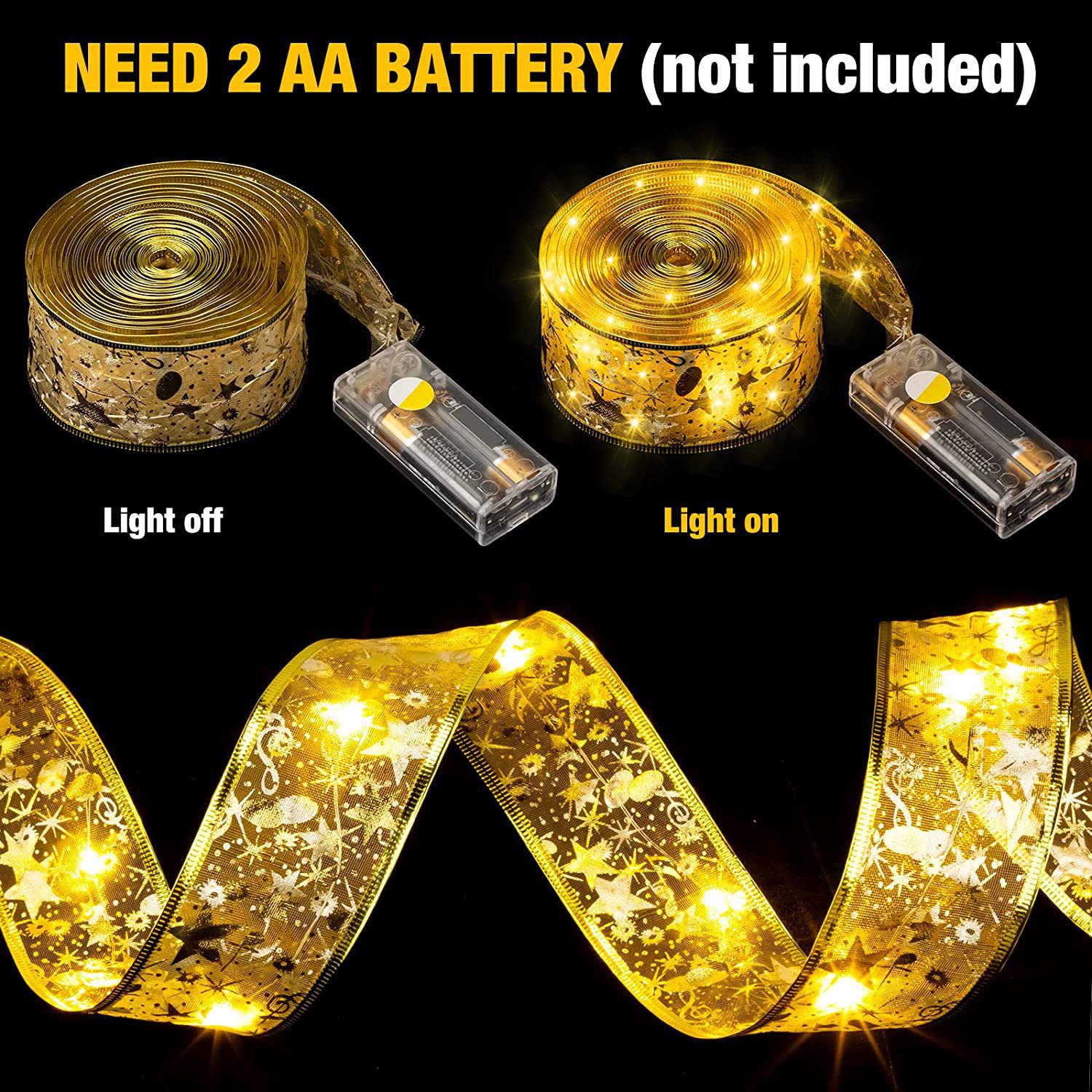 Cinta de luz de cadena LED Navidad cinta de luz de doble capa dorado Luminoso Satén de Luz Decoración del árbol de Navidad vacaciones Cadena de luz