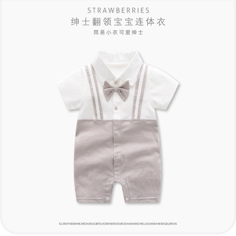 Newborn Baby Summer Category a Baby Jumpsuit Pure Cotton Thin Short-Sleeved Outing Clothes Children's Clothing Outing Clothes Crawling Clothes