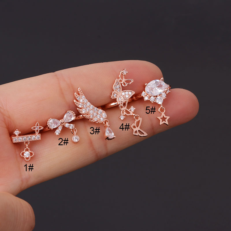 Bow feather fashion zircon ear bone clip earrings one-piece wholesale jewelry