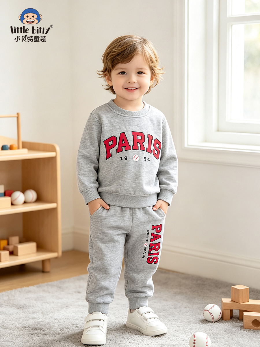 Cross-border children's clothing 2026 autumn and winter children's sports suit with European and American letter prints, two-piece set of sweatshirt and sweatpants for toddlers