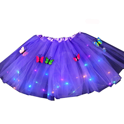 Children girls modern dance tutu skirt with led light luminous butterfly skirt led light glitter skirt xmas birthday party cosplay flashing skirt