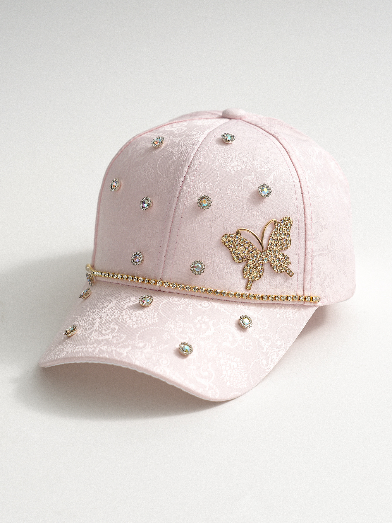 Hombres y mujeres pareja sombrero de béisbol hecho a mano con diamantes lindos mariposa flash flor accesorios de gemas de moda callejera citas