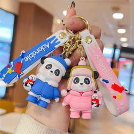 卡通雪宝熊猫钥匙扣创意摆件熊猫挂件包包背包旅游小礼品厂家批发