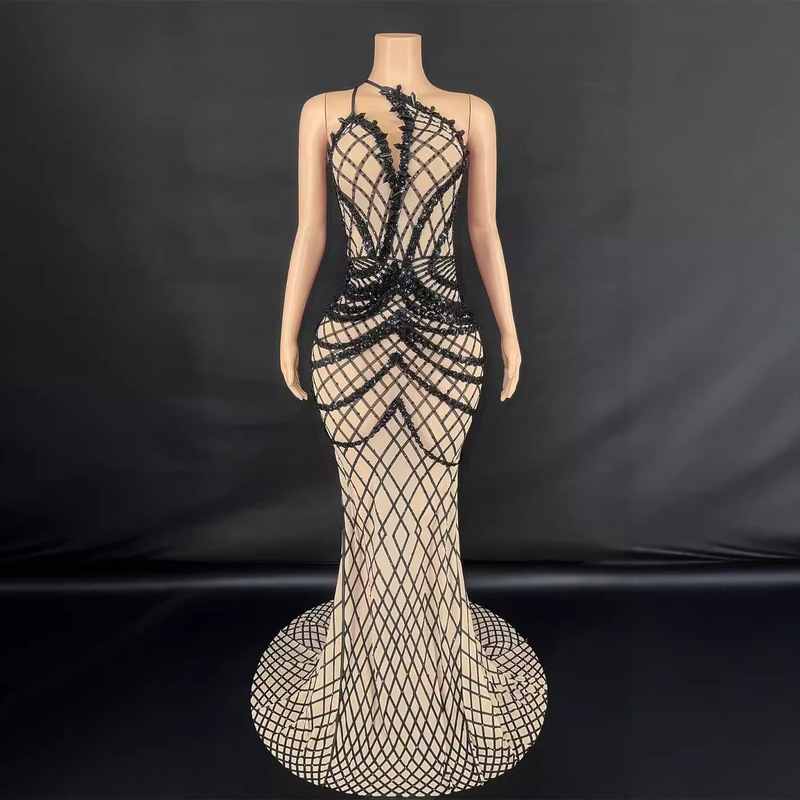 New Fashion Backless Sleeveless Slim-Fit Diamond-studded Tight Floor-length dress Gown