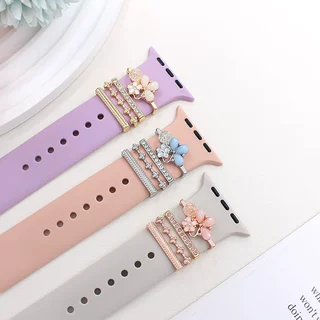 适用苹果表带装饰环 apple watch 手表通用硅胶表带镶钻花朵装饰