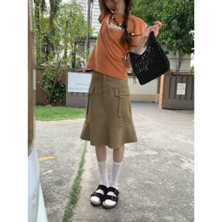 荷叶边工装牛仔半身裙女夏季窄边直筒设计感中长款裙子