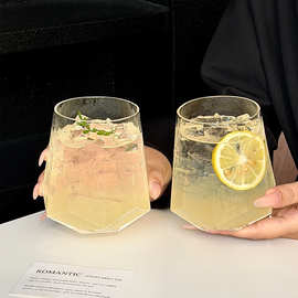 【整件批发】ins风菱角玻璃杯网红餐厅水果茶杯苏打气泡冷饮水杯