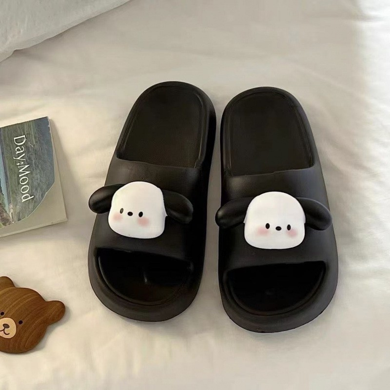 Cute 3D Dog Design Durable Slippers for Women, Summer Indoor Home Use, Soft Sole, Non-Slip, Solid Color Slippers
