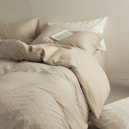 Wabi-sabi style A class pure cotton four-piece set wrinkled gauze all cotton bed sheet pillowcase Japanese minimalist Merle bedding 