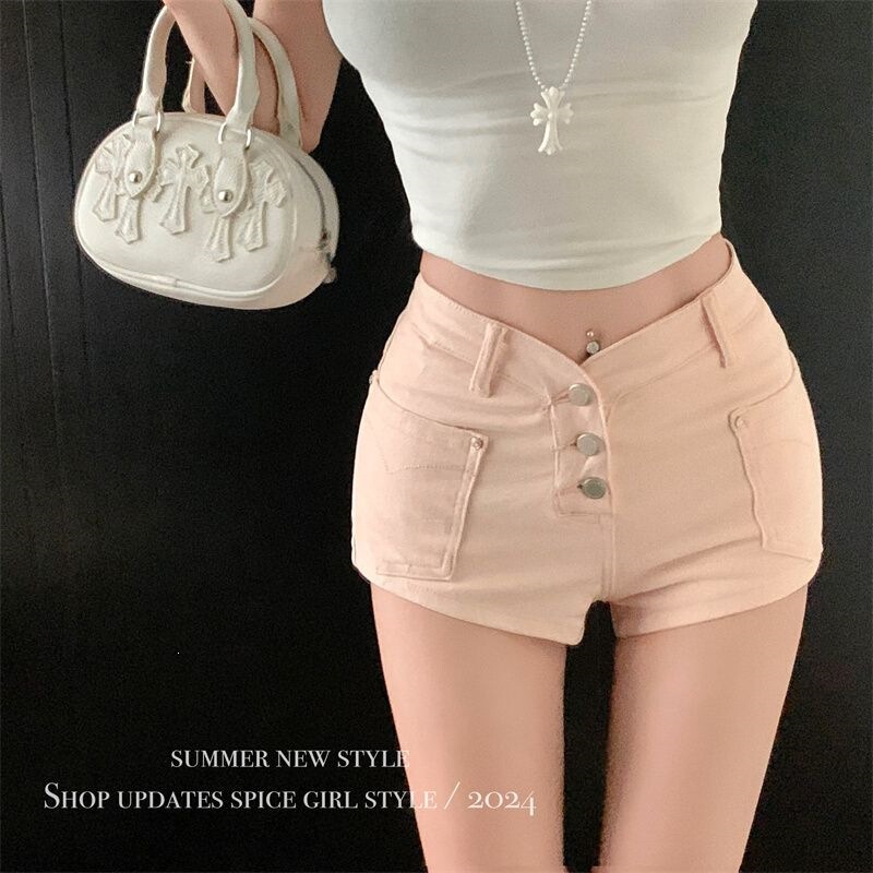 Hot Girl Pink Denim Ultra-Short Shorts for Women, New Summer Style, American High-Waisted, Slim-Fit, Body-Hugging Hot Pants, Ins Shorts