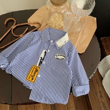 儿童衬衫韩版男童2025春款全棉条纹长袖休闲上衣男宝宝衬衣批发
